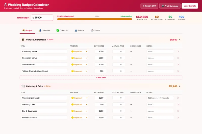 Wedding Budget Calculator preview
